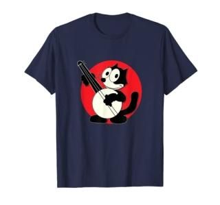 Felix Cat Plays Banjo Vintage Cartoon Retro Graphic Tee T-Shirt