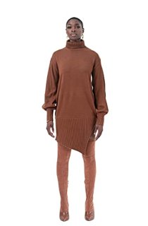 Pantora Women's Sabrina Asymmetrical Sweater Dress Brown X-Large