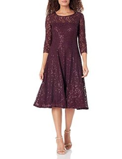 S.L. Fashions Women's Short Sleeve Tea Length Fit and Flare Dress Petite Missy F
