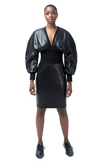 Pantora Women's Brenda Cinched Waist Dress Leather Black X-Large