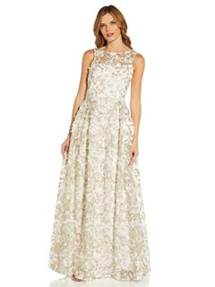Adrianna Papell Women's Metallic Floral Gown Ivory/Gold 14
