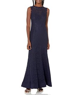 Adrianna Papell Women's Sleeveless Lace Trumpet Gown Navy 6