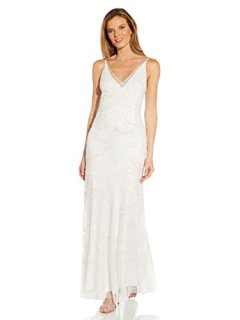 Adrianna Papell Women's Beaded Mesh Gown Ivory 4