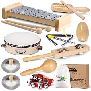 LOOIKOOS Toddler Musical Instruments International Natural Wooden Music Set for 