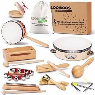 LOOIKOOS Toddler Musical Instruments Natural Wooden Percussion Instruments Toy f
