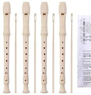 4 Pack 8 Hole Plastic Soprano Descant Recorder With Cleaning Rod Instruction and