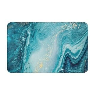 Blue Bath Mats for Bathroom Marble Texture Stone Washable Non-Slip Cover Floor R