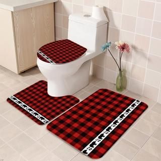 Z&L Home 3 Pieces?Bathroom?Rugs?and?Mats?Sets Farm Red and Black Buffalo PlaidNo