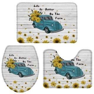 3 Pieces?Bathroom?Rugs?and?Mats?Sets Country Truck with Farm Sunflowers and Bee 