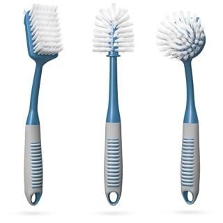 Dish Brush Set of 3 with Bottle Water Brush Scrub Brush and Scrubber Brush - Kit