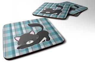 Caroline's Treasures Little black Cat Kitten Foam Coaster Set of 4 3.5 Multicolo