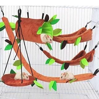 Aulufft Hamster Hammock 5Pcs Hamster Sleeping Nest Hanging Tunnel and Swing for 