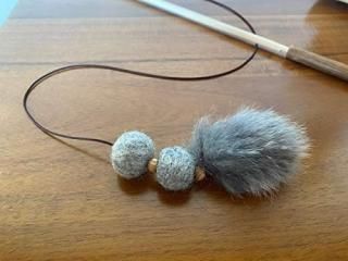 Tues Tamer Crazy Caterpillar - Natural Grey Felt Balls and Fur Toy -Birch Wood R