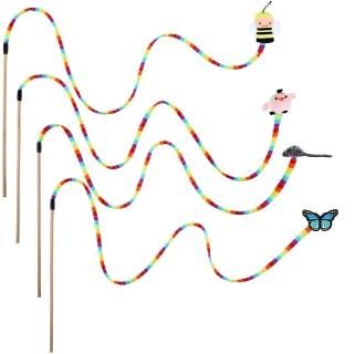 4 Pieces Interactive Cat Toy Cat Teaser Stick Toys Pet Charmer Wand Toy with Bee