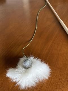 Cat Toy Bat Flyer Wand Grey Felt with White Fur Natural Birch Wood Rod  Great Te