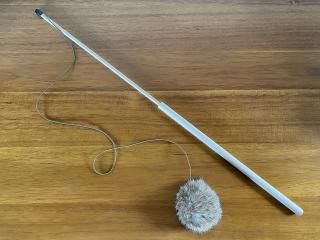 Cat Toy with Natural Fur Pom  Birch Wood Rod  Teaser & Exerciser Wand for Kitten