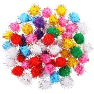 60 Piece Assorted Color Pompom Ball Cat's Favorite Toy Ball Tinsel Pom Poms Flas