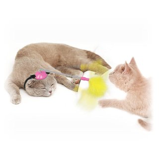 WishLotus Interactive Cat Feather Toys Head-Mounted Cat Spring Toy for Indoor Ca