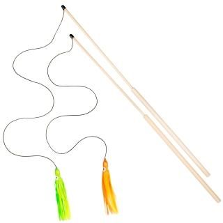 Big Cat Toy Set - Two Large Kraken on Extendable Birch Wood Wands  1.5mm Elastic