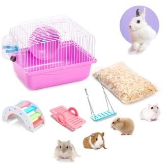 PStarDMoon Portable Hamster Cage with Running Exercise Wheels Water Bottle with 