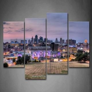 Buildings Of Kansas City With Wide Square Wall Art Painting Pictures Print On Ca