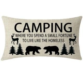 ITFRO Nice Holidayギフトwith Funnyキャンプ引用ことわざ言葉Bears Deers Pine Treesホームソファソファ装飾コットン