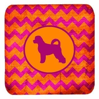 Caroline's Treasures Portuguese Water Dog Chevron Pink and Orange Foam Coasters 