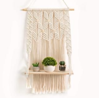 OMOMIO Macrame Wall Hanging Shelf - Bohemian Wall Decor for Bedroom - Woven Rope