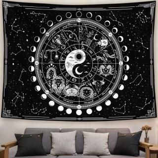 Kanuyee Twelve Constellation TapestryBlack and White Sun and Moon Yin and Yang