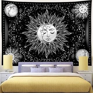 Cusaota Sun and Moon Tapestry Mystic Burning Sun Tapestries Black and White Psyc