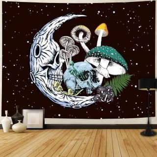 Black Tapestry Skull Moon Wall Tapestry Colorful Mushroom Tapestry Skeleton Tape