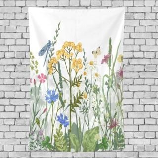One Bear Botanical Tapestry Vintage Colorful Herbs and Wild Flowers Floral Borde