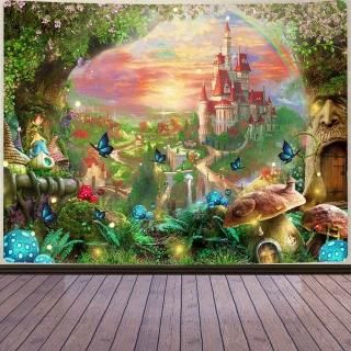 Aidatain Fantasy Castle Tapestry Fairyland Forest Mushroom Wall Hanging Elven Ki