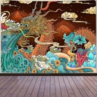 Aidatain Ukiyo-e Japanese Dragon Tapestry Big Ocean Waves Wall Hanging Underwate