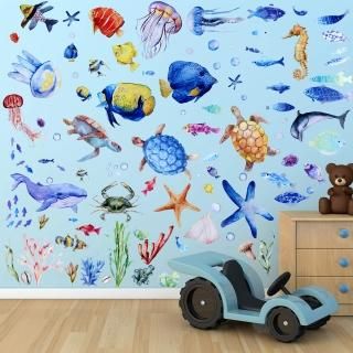 116 Pieces Ocean Wall Decals Under The Sea Fish Wall Nursery Decals Removable Pe