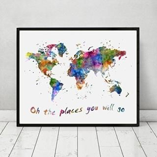 Oh The Places You Will Go Quotes The World Map Wall Art Watercolor World Map Art