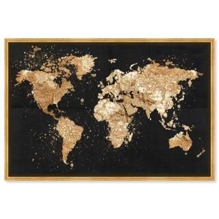 Maps and Flags Framed Wall Art Canvas Prints 'Mapamundi on The Rocks Night' Worl