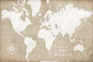 Posterazzi PDX63160LARGE Burlap World Map Sue Schlabach Poster Print 36 x 24 Mul