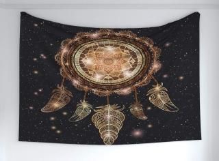 Ambesonne Mandala Tapestry Dreamcatcher Motif with Magic Feathers in The Hippie 