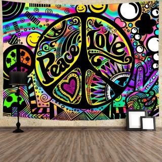 TYTYUU Peace Love Tapestry Cartoon Rainbow Happiness Tapestry Psychedelic Hippie