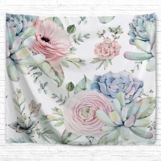 IcosaMro Succulent Tapestry Wall Hanging Floral White Plants Bohemian Boho Hippi