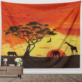 Wall Cover Tapestry for Living Room African Wildlife Tree Animal at Sunset Natur