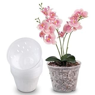 YIKUSH Orchid Pots with Holes 7 inch 10Pack Clear Orchid Pot Plastic Plant Pot F