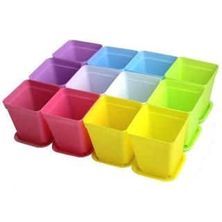 WARMBUY Colorful Plastic Flower Pots with Saucers for Small Plants Set of 12