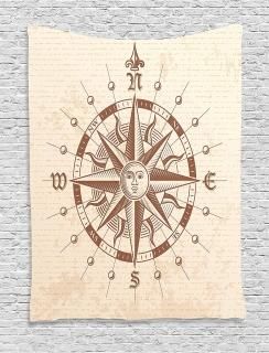 Ambesonne Compass Tapestry Old Compass Rose a Sun Face Lady on It Instrument Dis