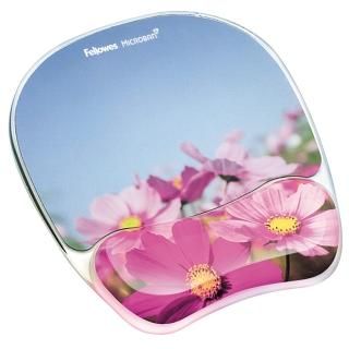 Gel Mouse Pad w/Wrist Rest Photo 9 1/4 x 7 1/3 Pink Flowers  