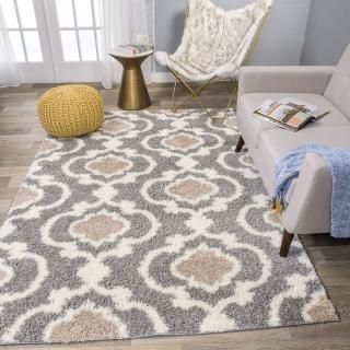 Cozy Moroccan Trellis Gray/Cream 5'3 x 7'3 Indoor Shag Area Rug