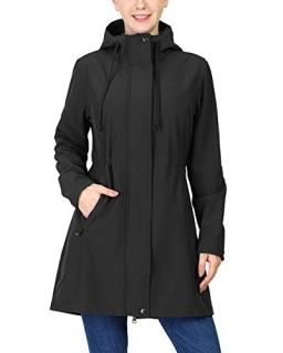 33000ft Women's Softshell Long Jacket with Hood Fleece Lined Windproof Warm up W