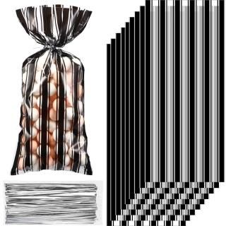 100 Pieces Plastic Circus Carnival Party Treat Bags Red and White Stripe Printed