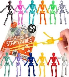 UpBrands 48 Stretchy Toys Party Favors for Kids Halloween Skeletons 12 Colors Bu